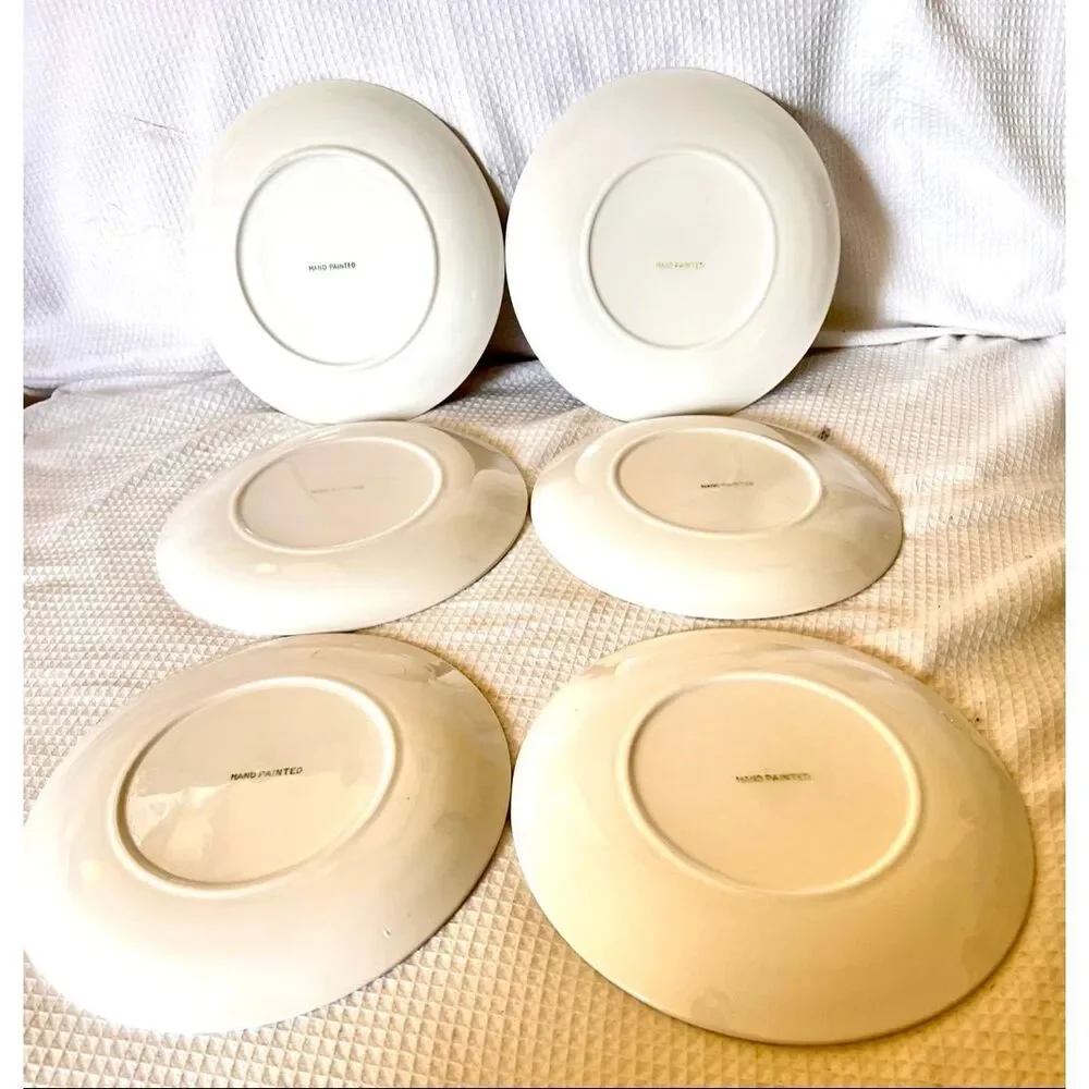 Vintage MCM 1950’s Hand Painted Ceramic Salad/Dessert Plates Set of 6 Fruit Pear